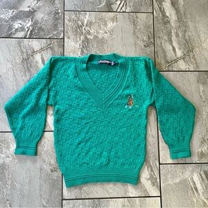 Scottish Isle Vintage Golf Sweater Size Small 100% Cotton Green Embroidered